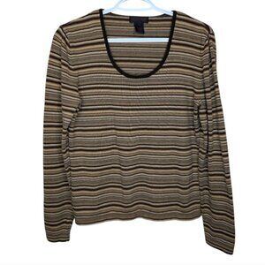 Ralph Lauren Double RL Brown Striped Long Sleeve Top